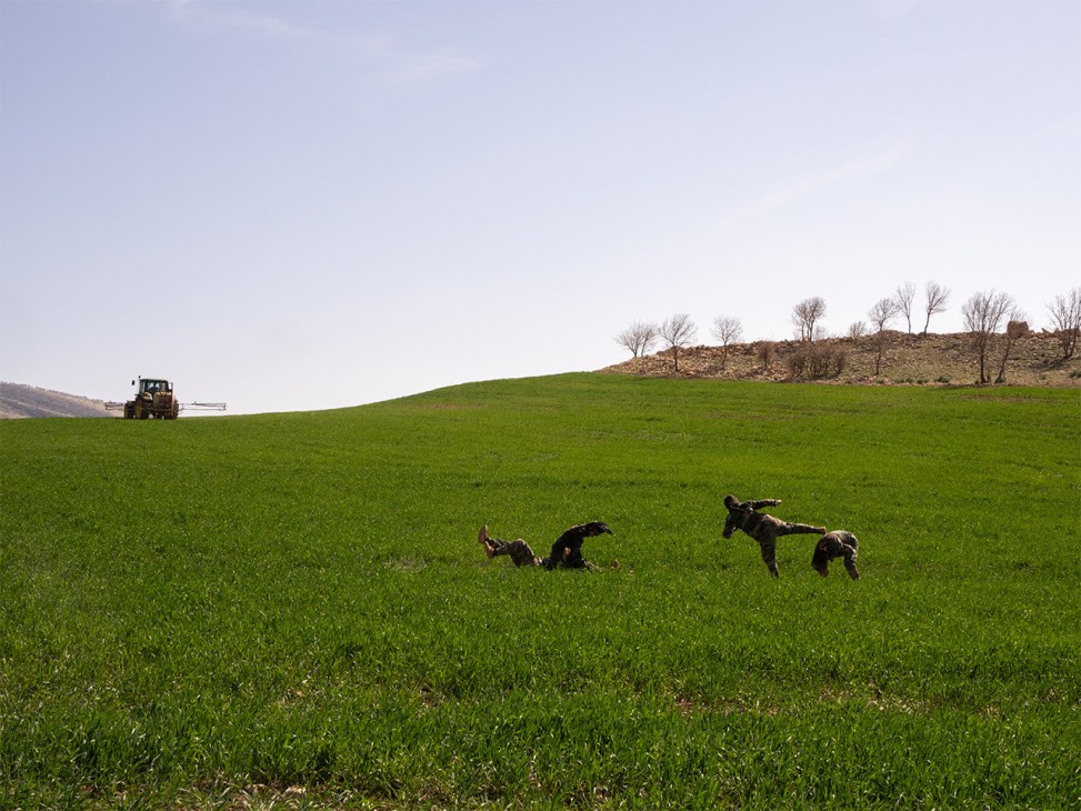 Two PAK fighters practicing hand-to-hand combat in a green meadow
