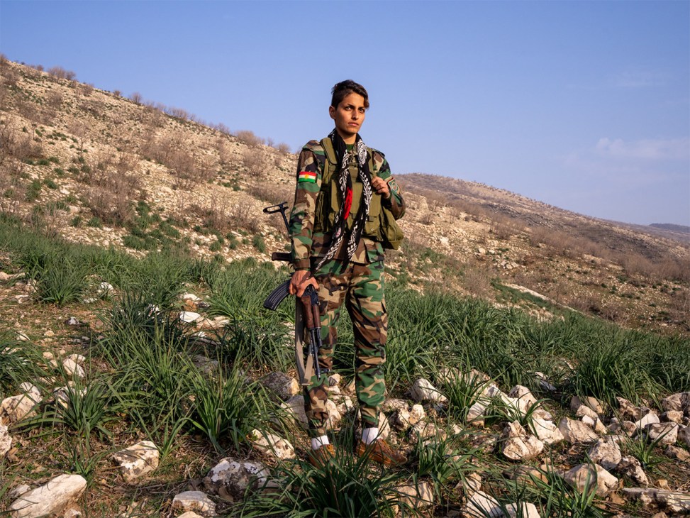 Single PAK fighter in military uniform standing after completing political training session