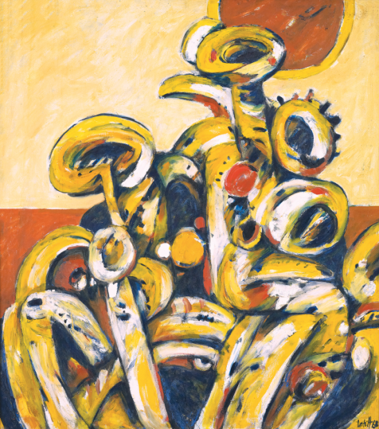 Abstract tropical painting by Malaysian modernist Latiff Mohidin from 1968, featuring organic forms and vibrant colors