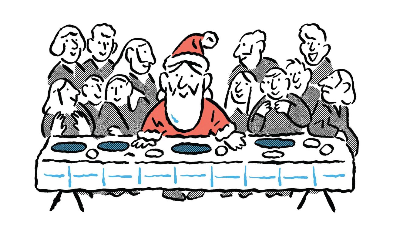 Hosting the perfect Christmas party - Santa and his guests at the dinner table