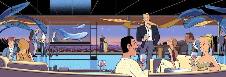 An illustration of a drinks party.