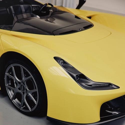 The front bumper of a sports car.