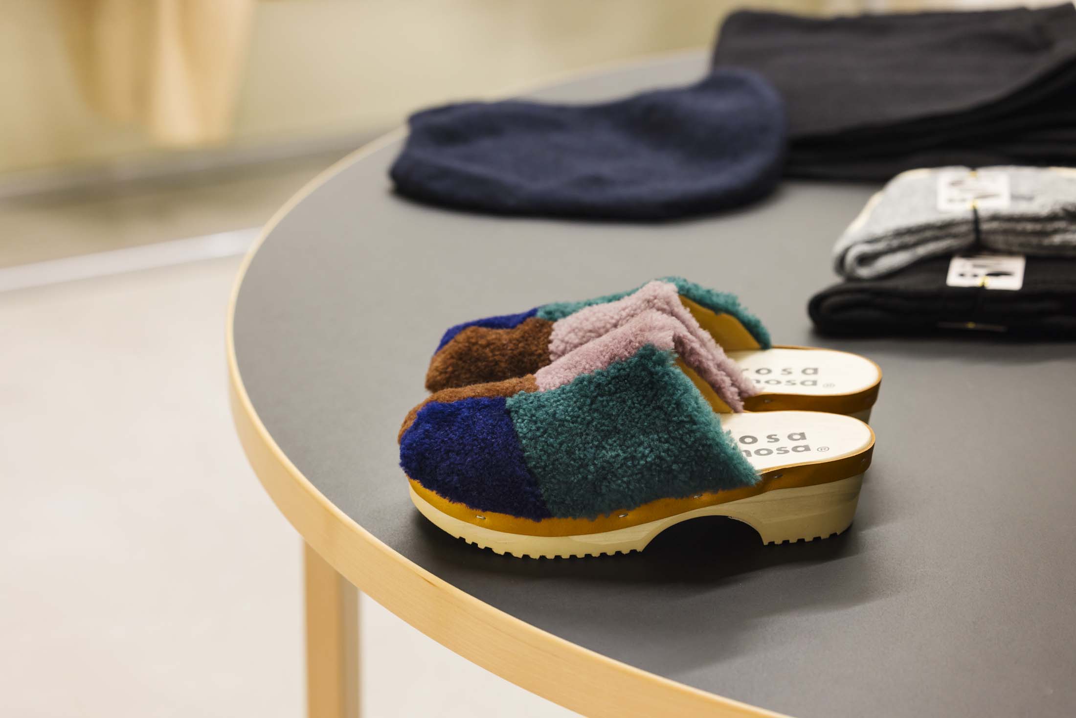Furry slip-on-shoes.