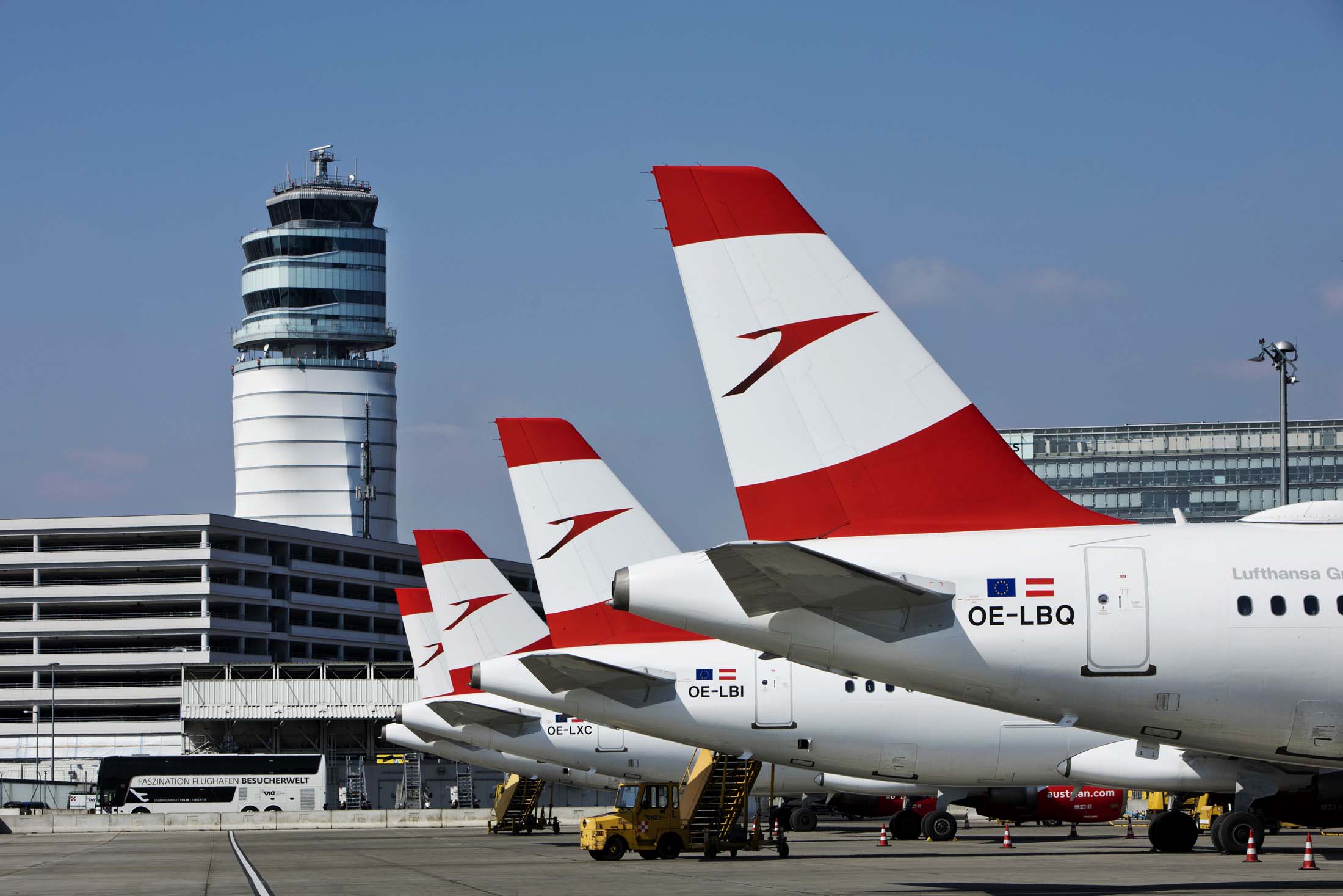 A row of Austrian Airlines carriers.