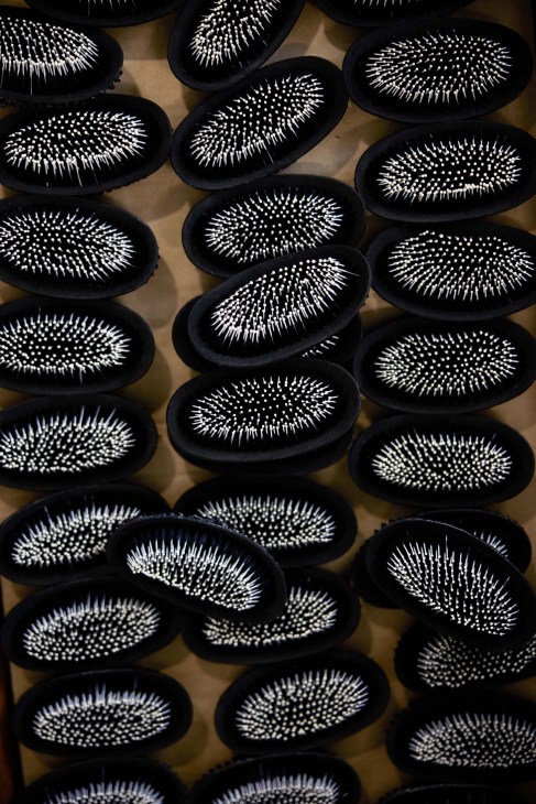 Nylon pins on hairbrush