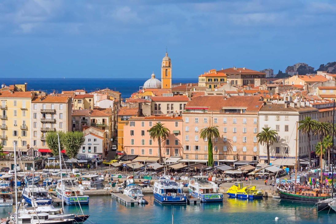 A port and buildings in Corsica