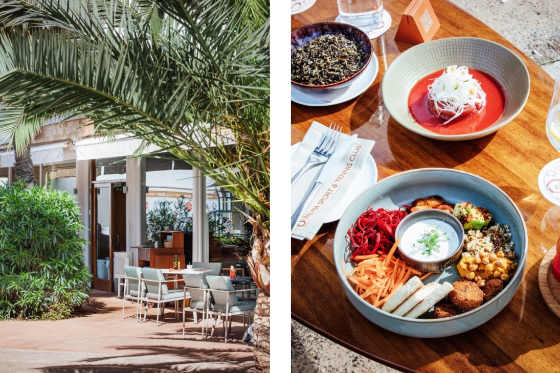 Exterior and food served at the Restaurante Palma Sport and Tennis Club