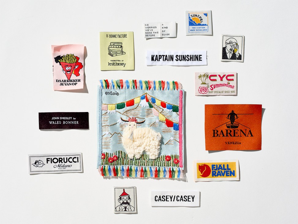 Flatlay of different clothing labels