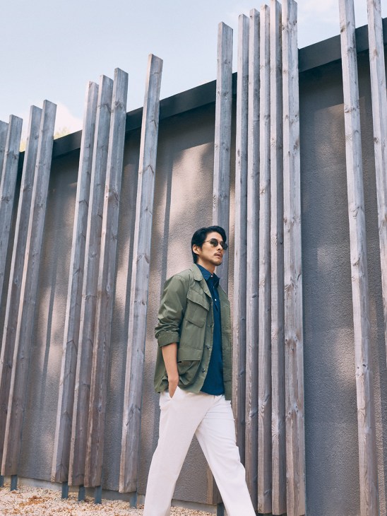 Jacket by Universal Works, shirt by Heimat, trousers by Altea, sunglasses by Montblanc