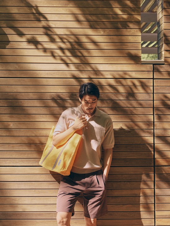 Polo shirt and shorts by Herno, bag by Ichizawa Shinzaburo Hanpu