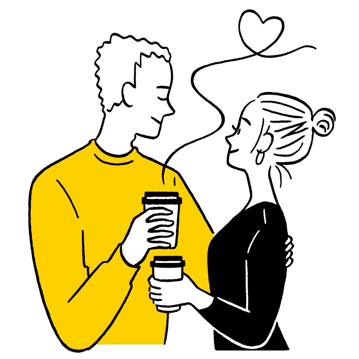 Illustration of couple drinking Atomo coffee
