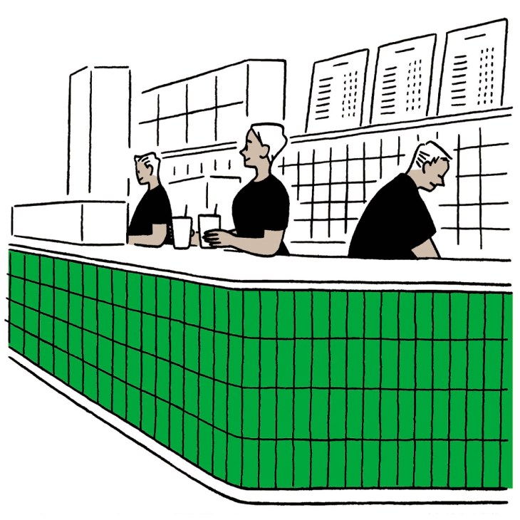 Illustration of workers at Blank Street coffee