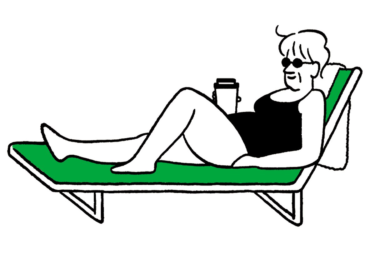 Illustration of woman lounging with a Right Side coffee cup