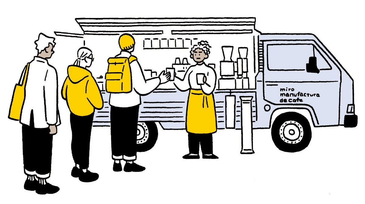 Illustration of a Miro coffee cart