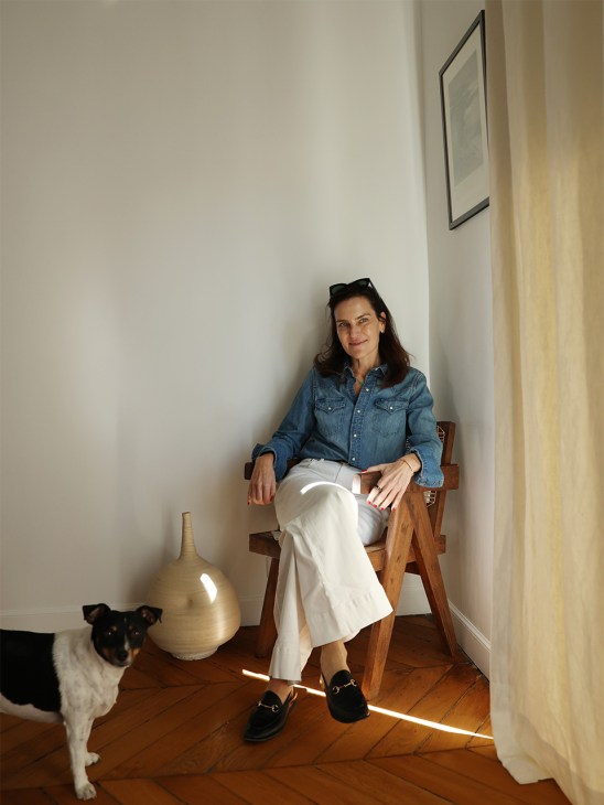 Design Miami CEO Jen Roberts at home with her dog