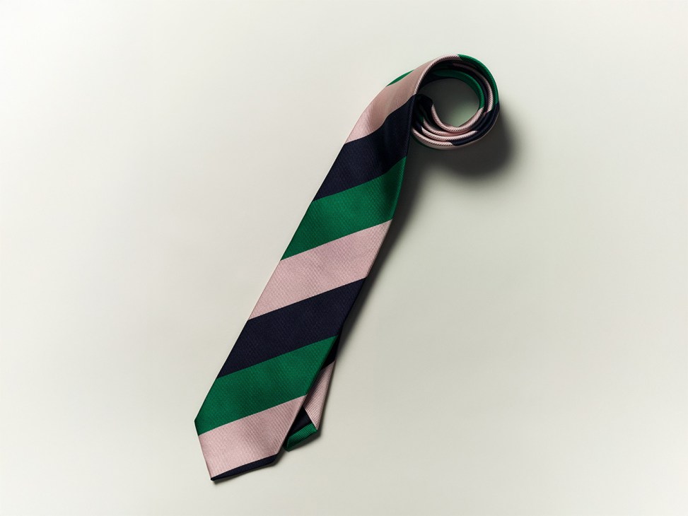 Green and pink striped tie by Drake’s