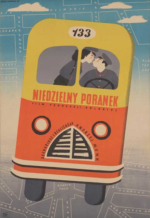 On the buses in Eryk Lipinski’s poster for Andrzej Munk film Sunday Morning