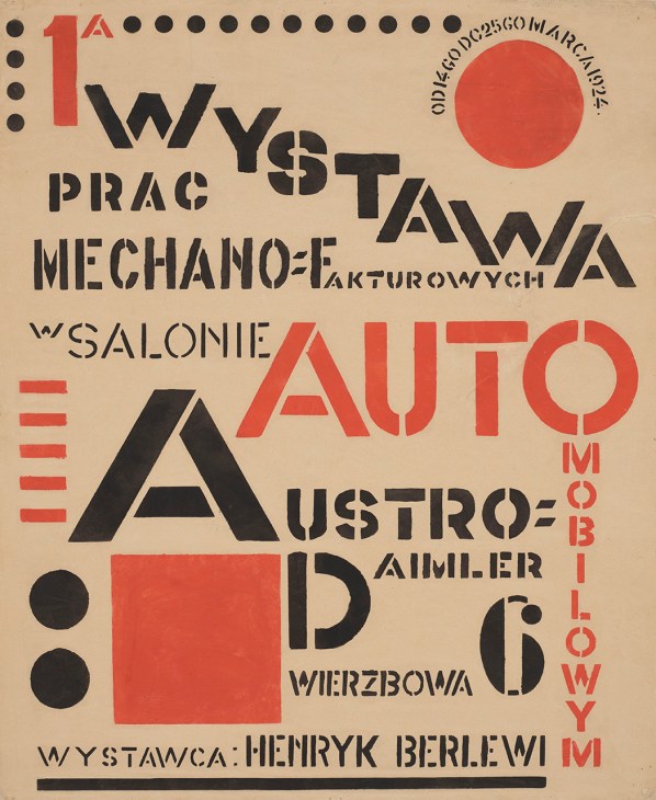 A creative take on a car-showroom exhibition by Polish-French designer Henryk Berlewi