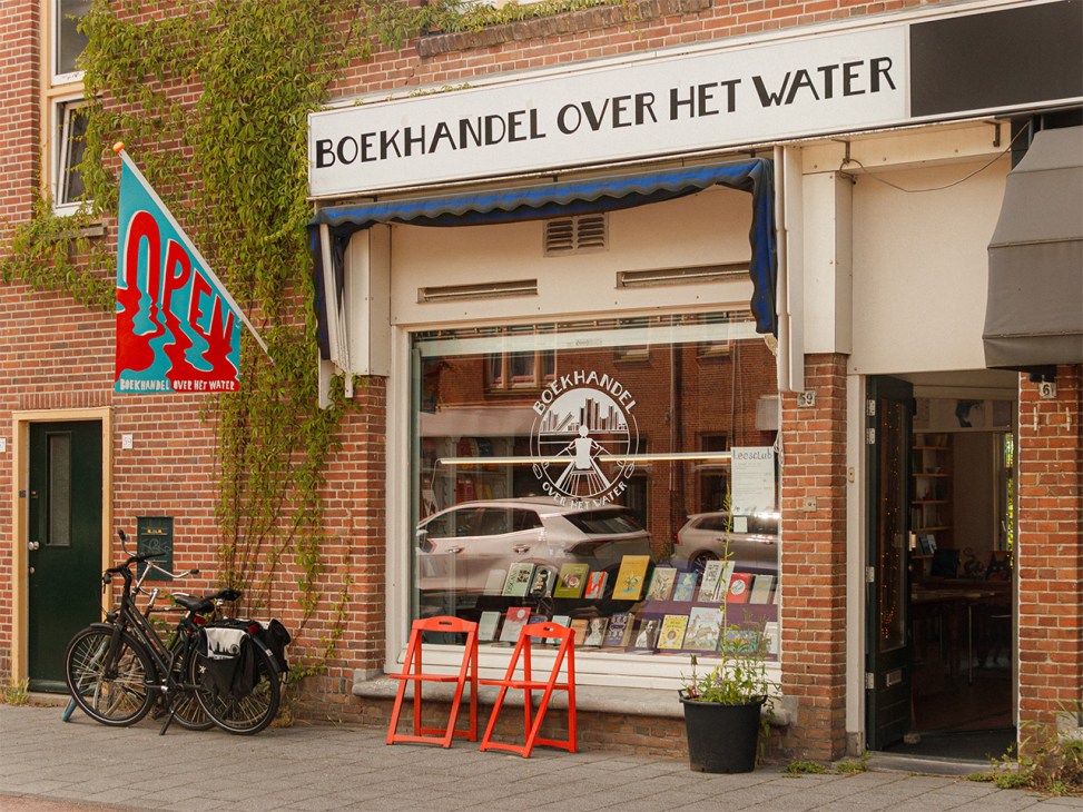 Exterior of Boekhandel Over het water book shop in Amsterdam