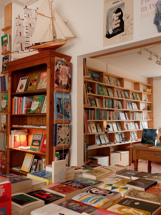 Inside Boekhandel Over het water book shop in Amsterdam