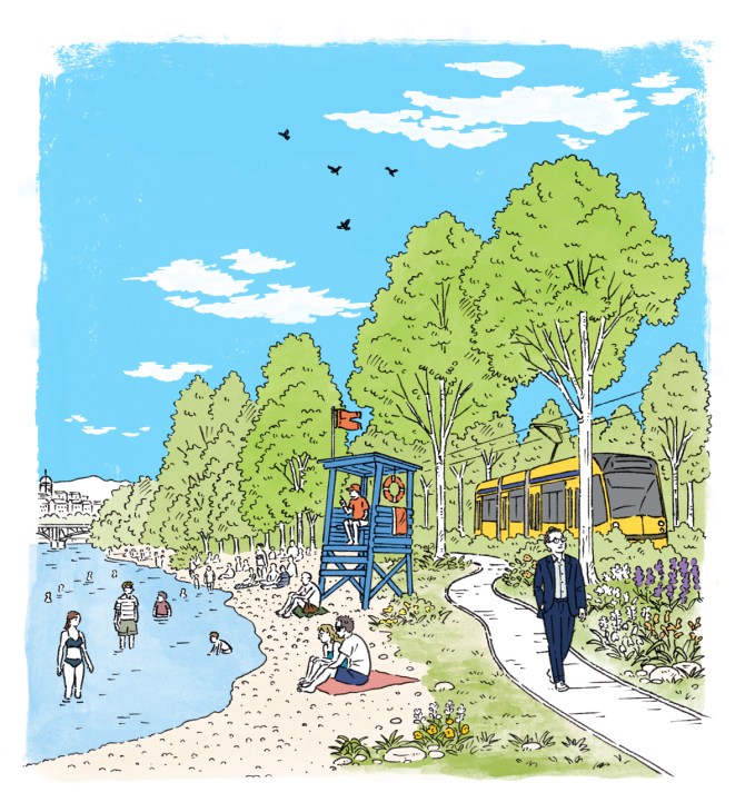 Illustration of people enjoying Népliget, People's Park in Budapest