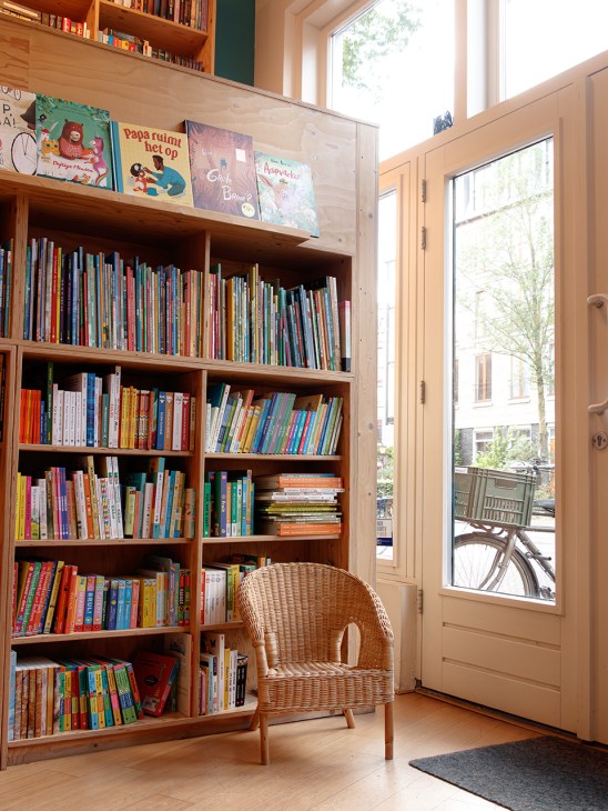 Bookshelves at Java Bookshop in Amsterdam