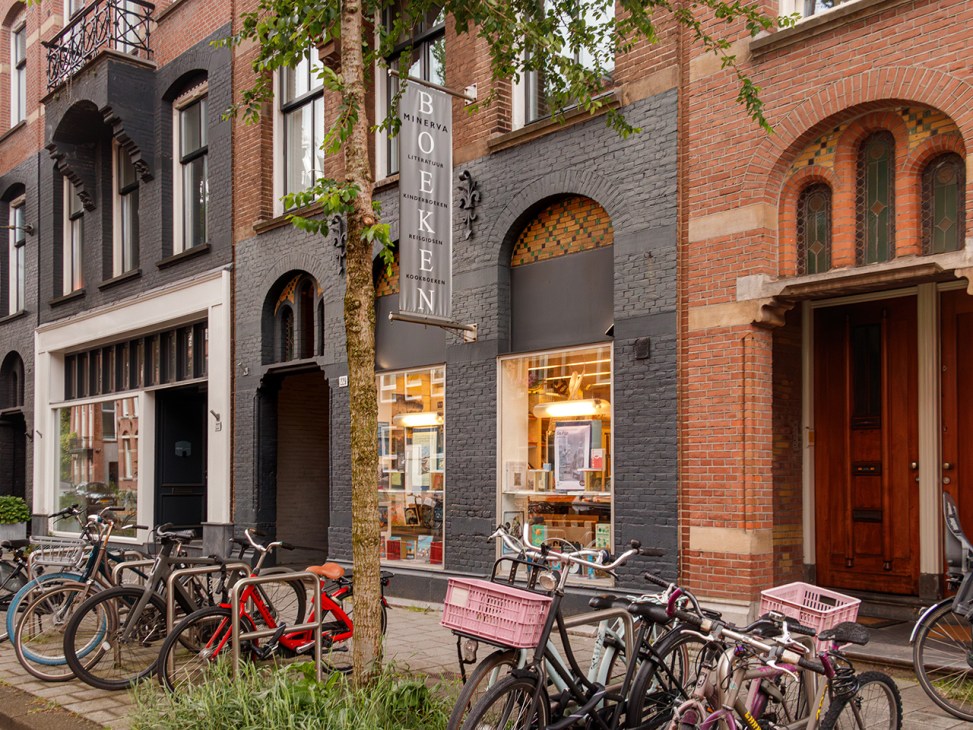 Exterior of Minerva book shop in Amsterdam