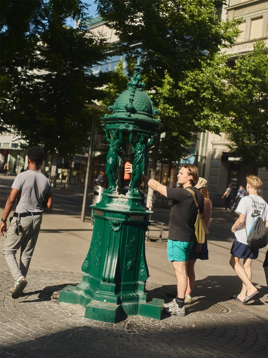 Zurich drinking fountains: Made from stone from the Sardona region, this fountain on Limmatquai was unveiled in 2020