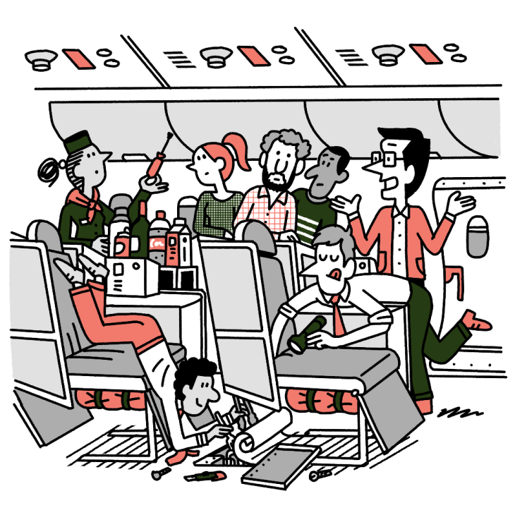 Andrew Tuck illustrated on a busy flight