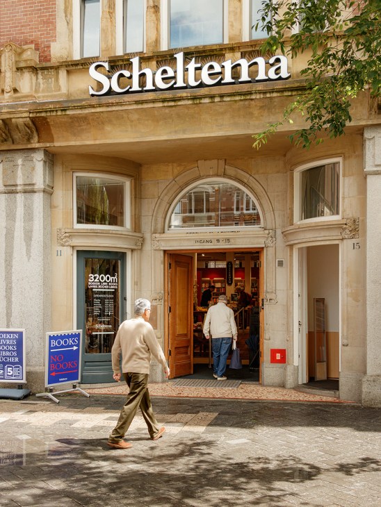 Outside Scheltema bookshop in Amsterdam