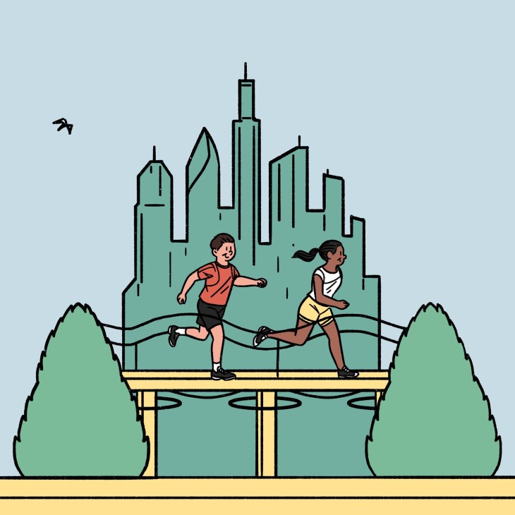 Illustration of people running in Bangkok
