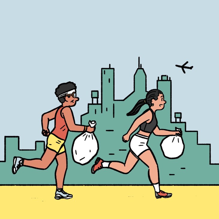 Illustration of people running in Bogota