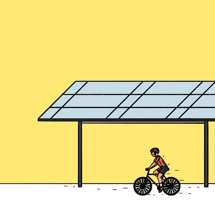 Illustration of a cylist under a solar panel