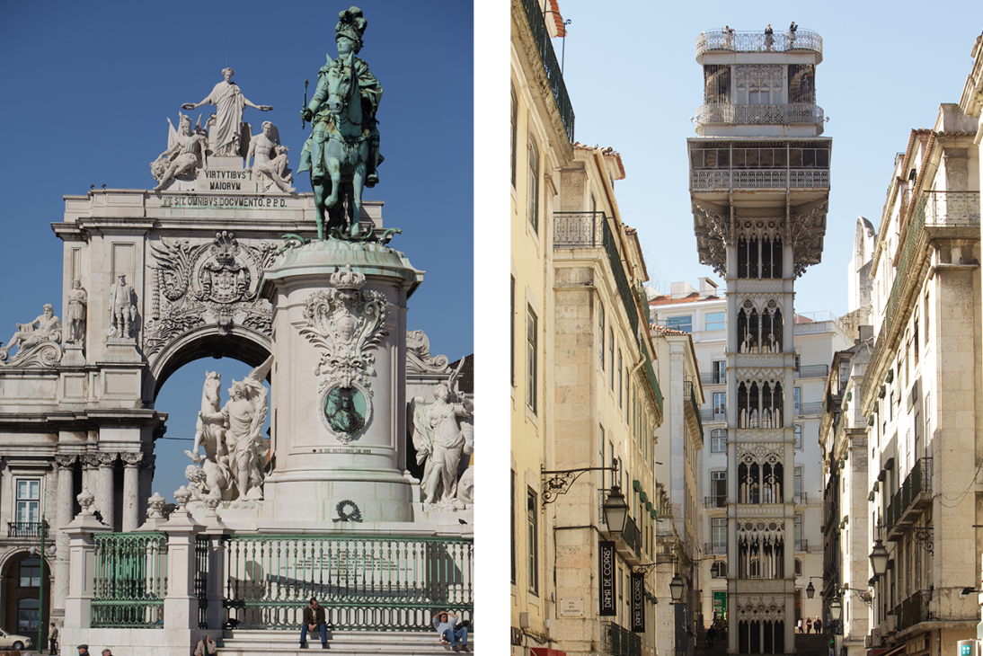Praça do Comércio gate (pictured, left) and the neo-gothic Elevador de Santa Justa (pictured, right)