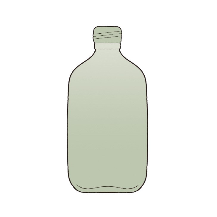 Illustration of a pale green glass perfume bottle with a screw cap, representing CK One by Calvin Klein from the 1990s.