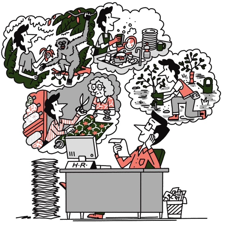 Illustration of Andrew Tuck deep in thought at his desk 