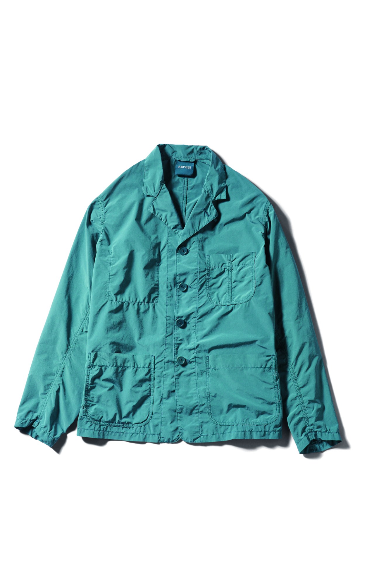 Teal green lightweight jacket with button closure and multiple pockets by Aspesi