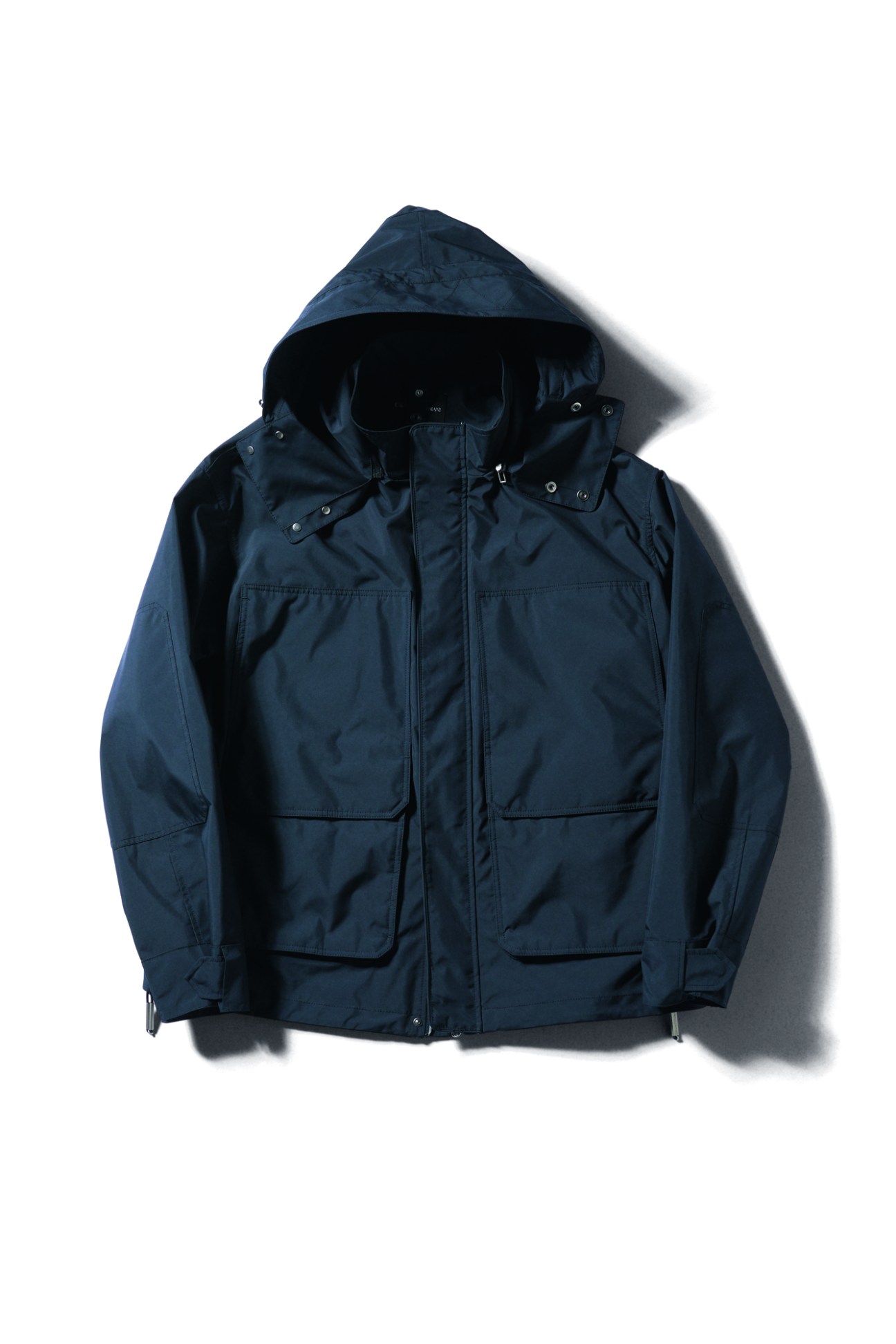 Navy blue parka with hood and multiple pockets by Emporio Armani