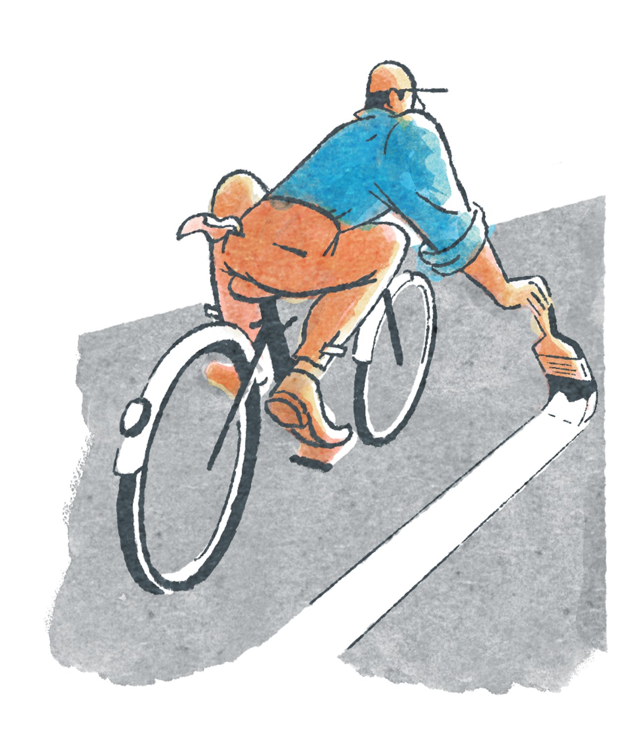 Illustration of cyclist riding on street with painted bike lane markings
