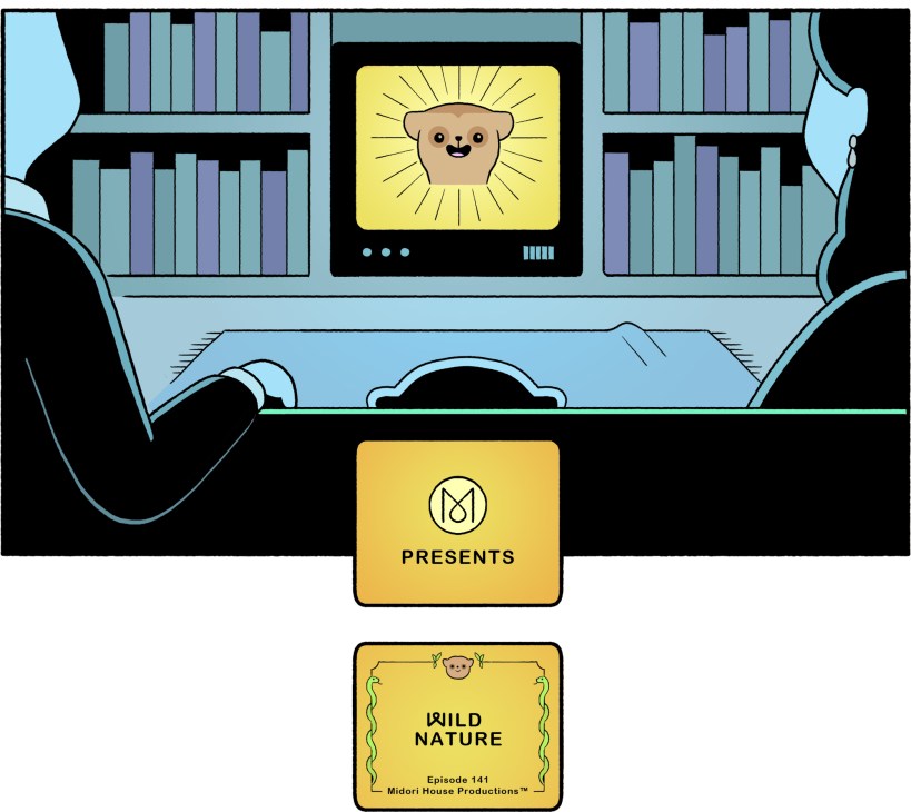 Illustration of a person watching a TV screen displaying an animated bear character with a glowing halo.