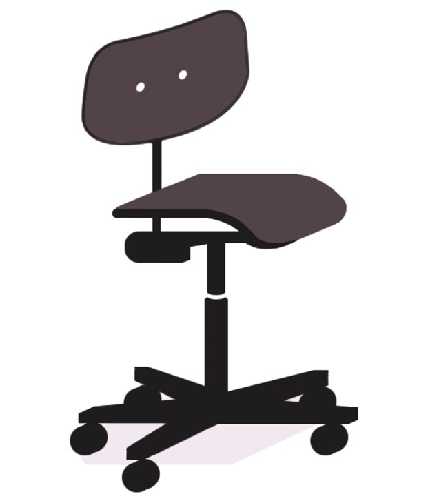 Illustration of Wilde + Spieth's SBG 197 R Swivel Chair, a minimalist modernist office chair with dark brown seat and back.