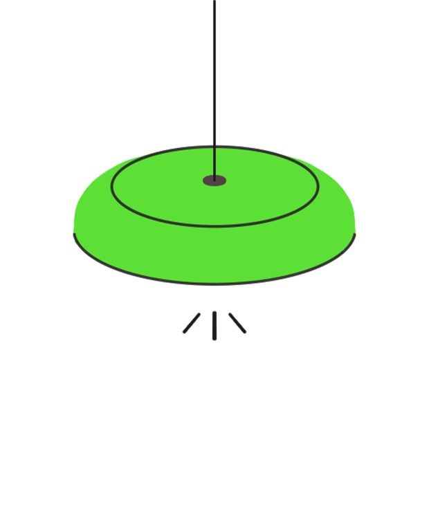 Flos Smithfield pendant light in green with rounded dome shade and black stem.