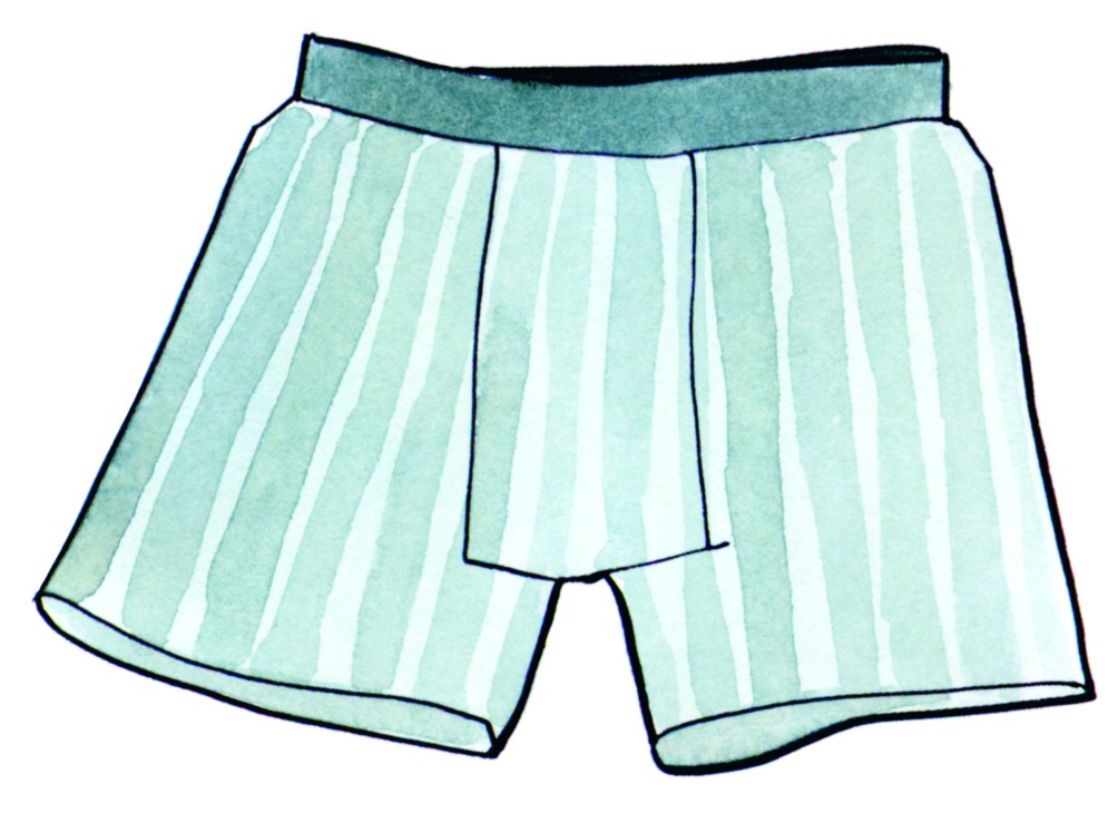 Light green and white striped boxer shorts with elastic waistband