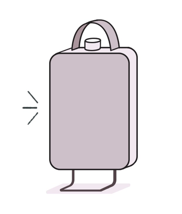 Illustration of Ikea's Förnuftig air purifier with rounded rectangular shape and handle.