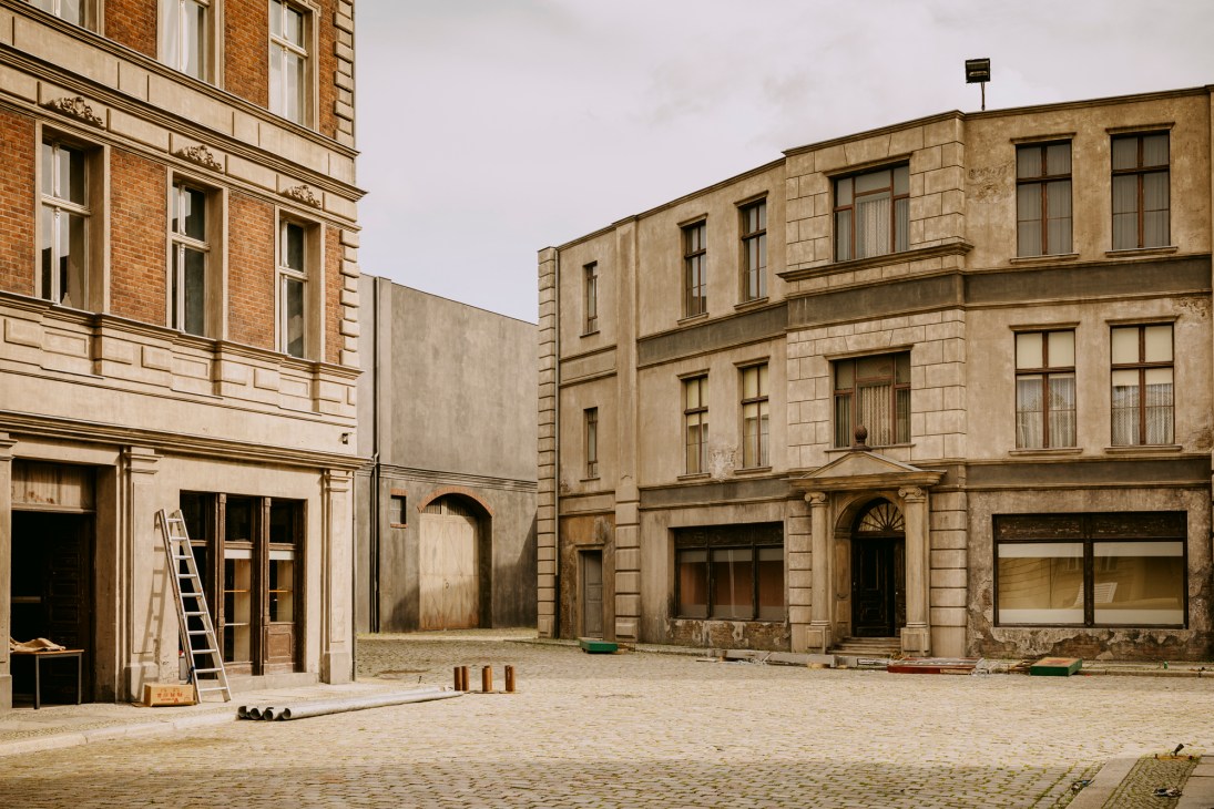 Wide view of Neue Berliner Strasse backlot showing replica Berlin streets with authentic period architecture