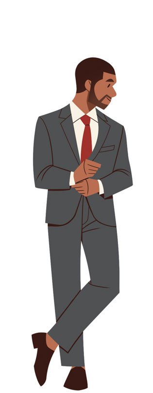 Professional man in gray suit adjusting his jacket while standing in confident pose