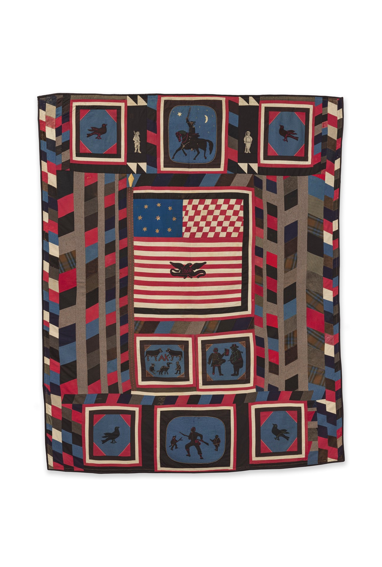 Historic Civil War era Zouave military quilt with geometric patterns