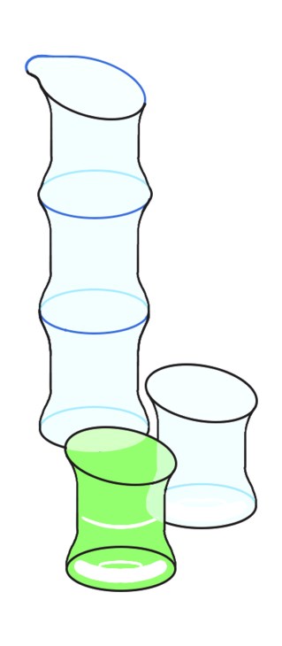 Hirota Glass Bamboo cup set with a jug and glasses in clear and green glass.