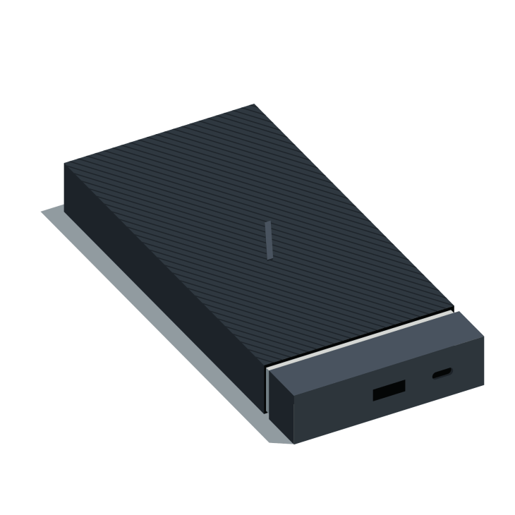Illustration of Native Union Jump1 wireless powerbank with USB ports and charging panel.