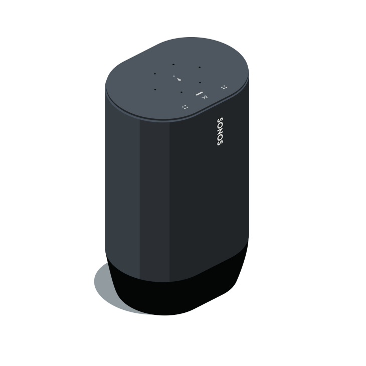 Illustration of the Sonos Move portable speaker in dark gray and black.
